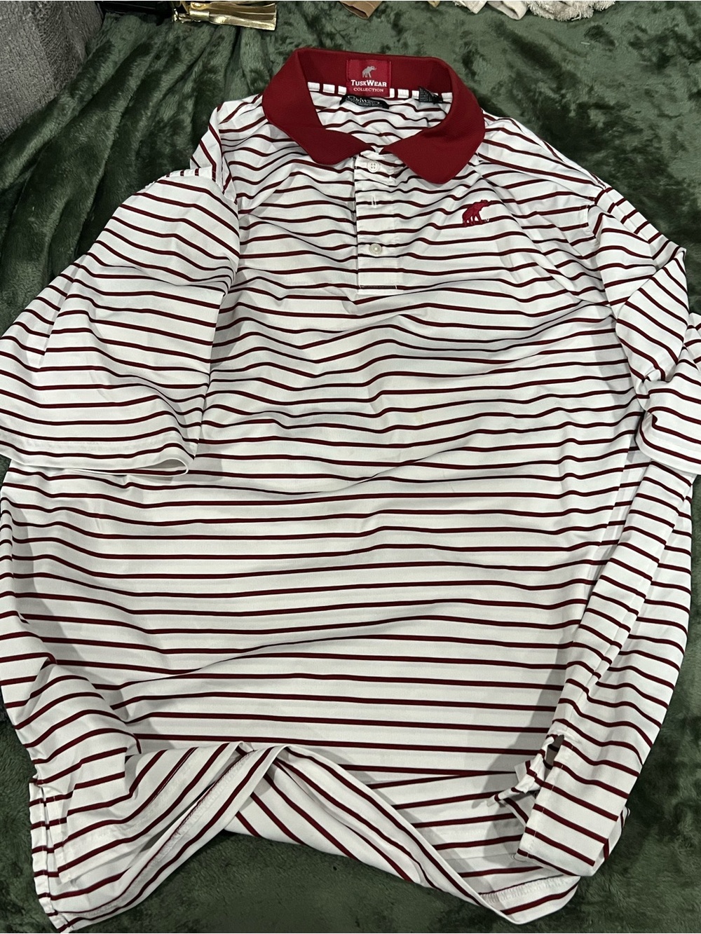 Classic Long-Sleeve Striped Polo in White and Maroon